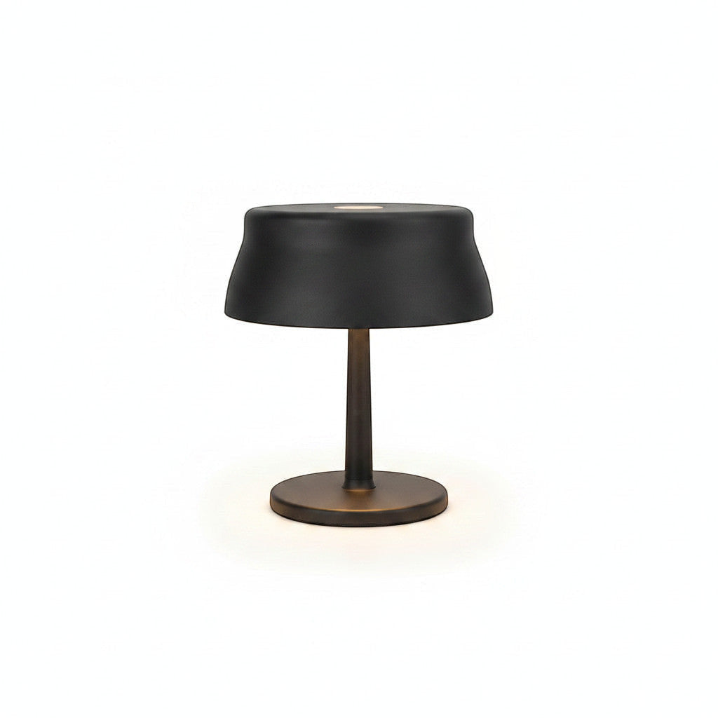 Lysverden cordless UFO disc-top table lamp in black aluminum with touch control and dimming. 5200 mAh battery.
