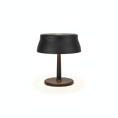 Lysverden cordless UFO disc-top table lamp in black aluminum with touch control and dimming. 5200 mAh battery.