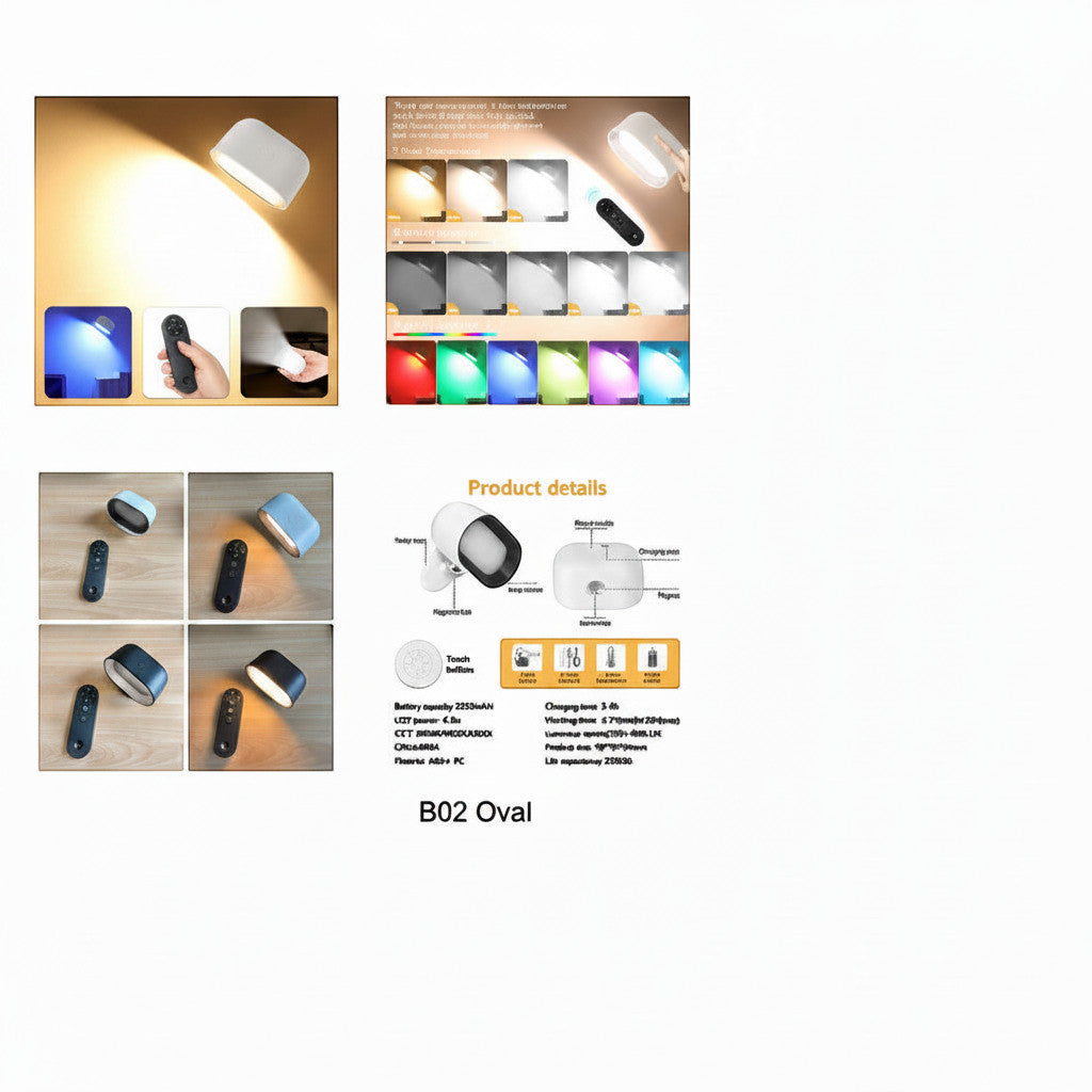 Lysverden Veggspot Oval with remote, 360° rotation, RGB colors, dimmable, 2500mAh battery, ABS+PC material.