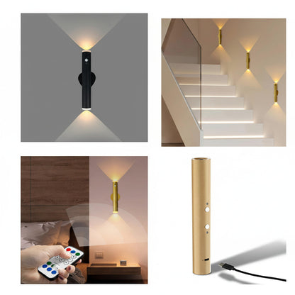 Lysverden vertical metal wall lamp with up/down light, remote control, 3 color temps, magnetic mount, USB-C charging.