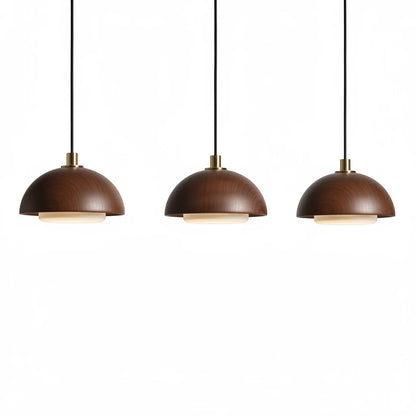 Lysverden walnut wood dome pendant lights with integrated warm LED, featuring a minimalist Japandi design.