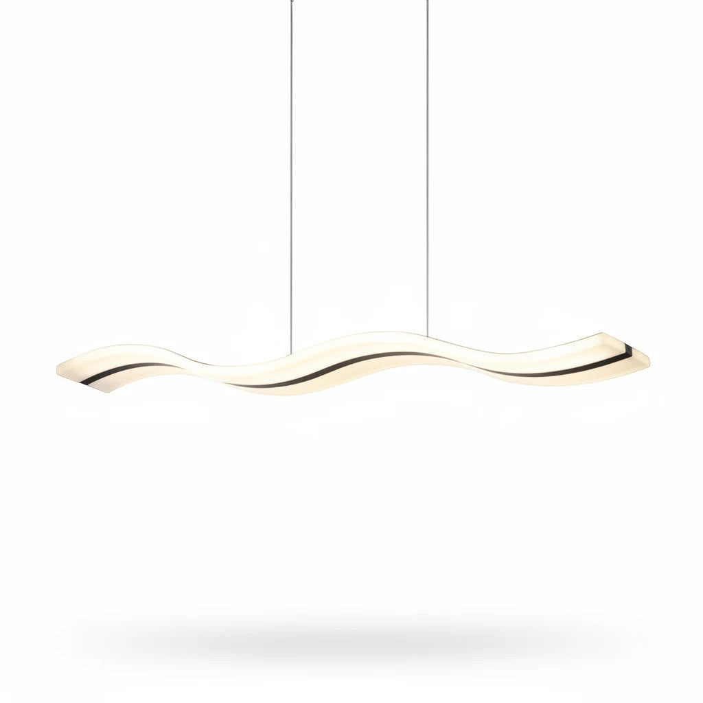 Lysverden bølgeformet LED-pendel i hvit med slank, minimalistisk design for moderne spisestuer.