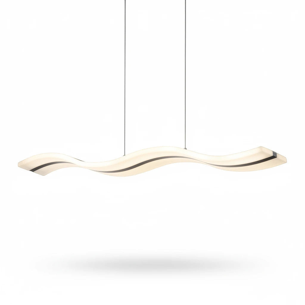 Lysverden wavy LED pendant light with a sleek white and black minimalist design for modern dining room lighting.