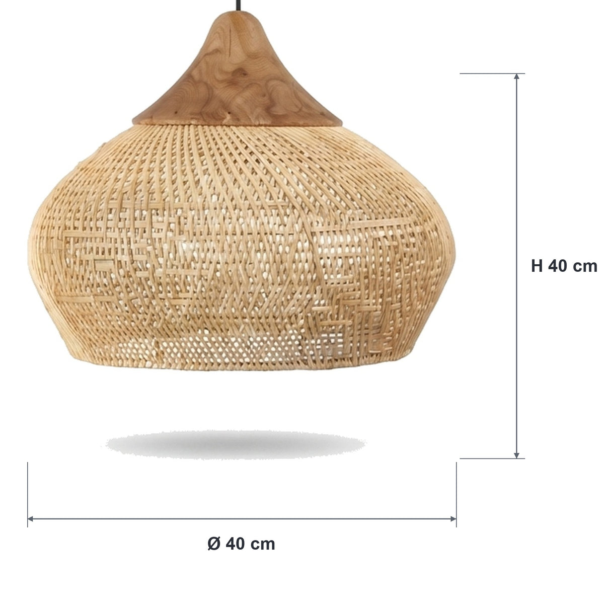 Rottingpendel – flettede skjermer i sort og natur – mål Ø40 × H40 cm