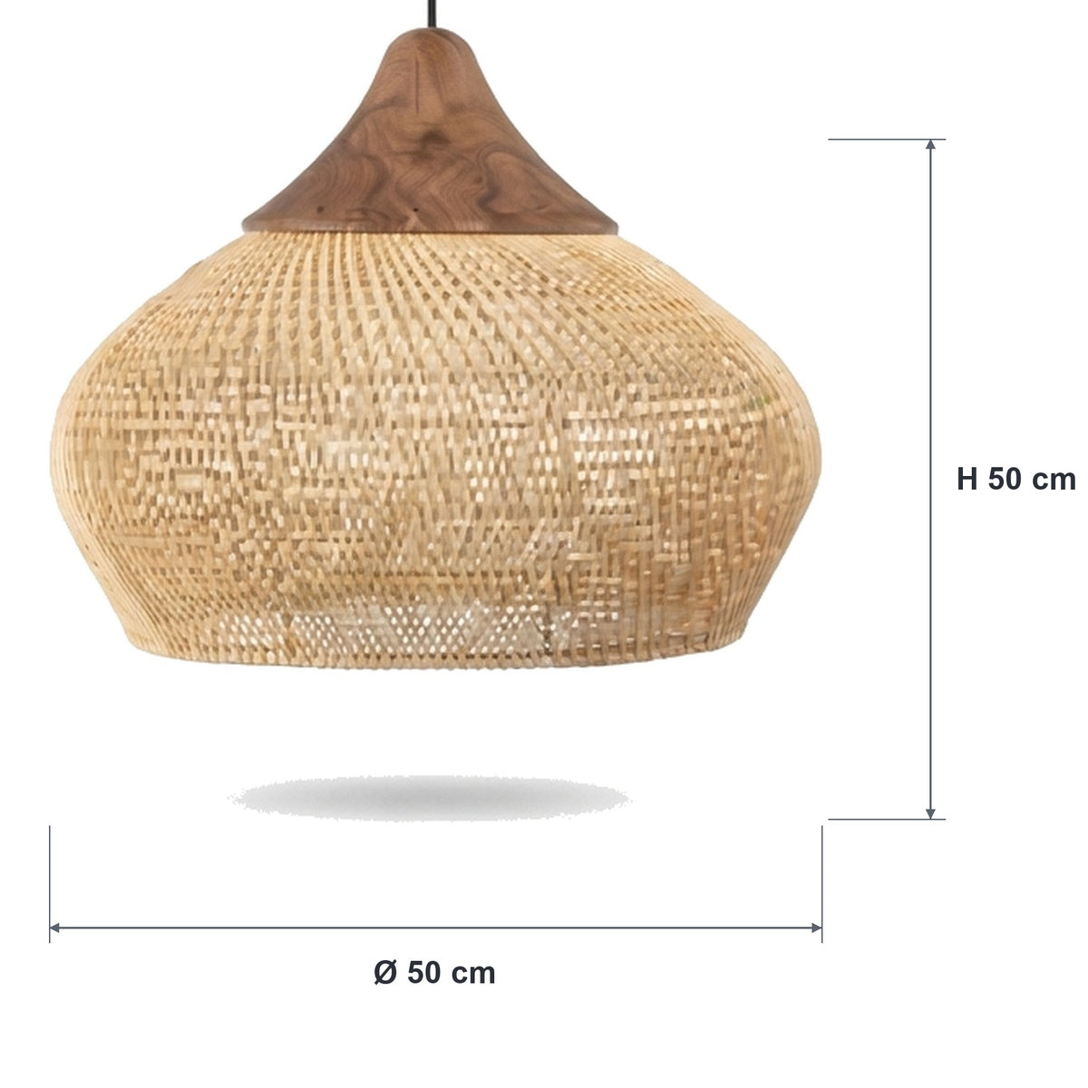 Rottingpendel – flettede skjermer i sort og natur – mål Ø50 × H50 cm