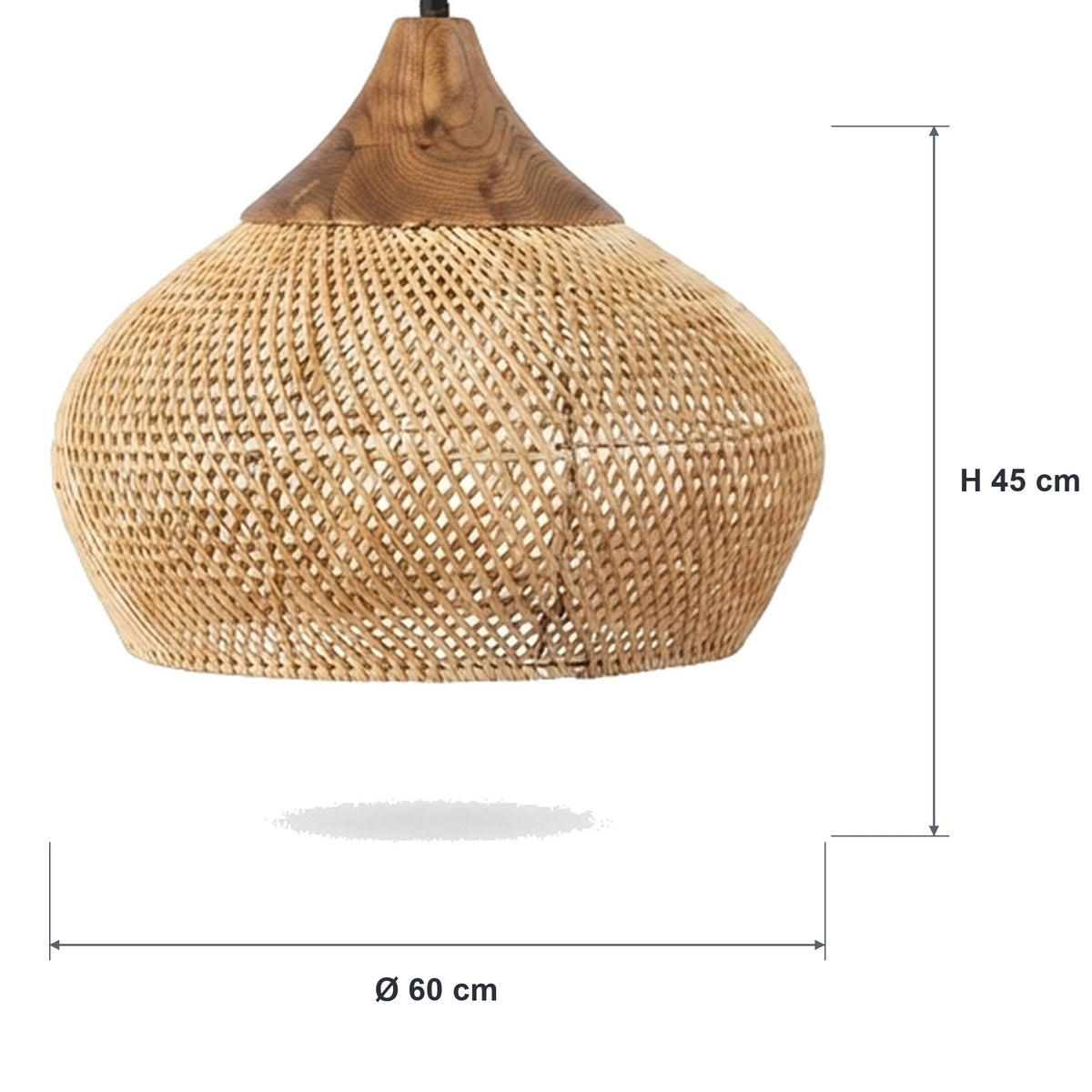Rottingpendel – flettede skjermer i sort og natur – mål Ø60 × H45 cm