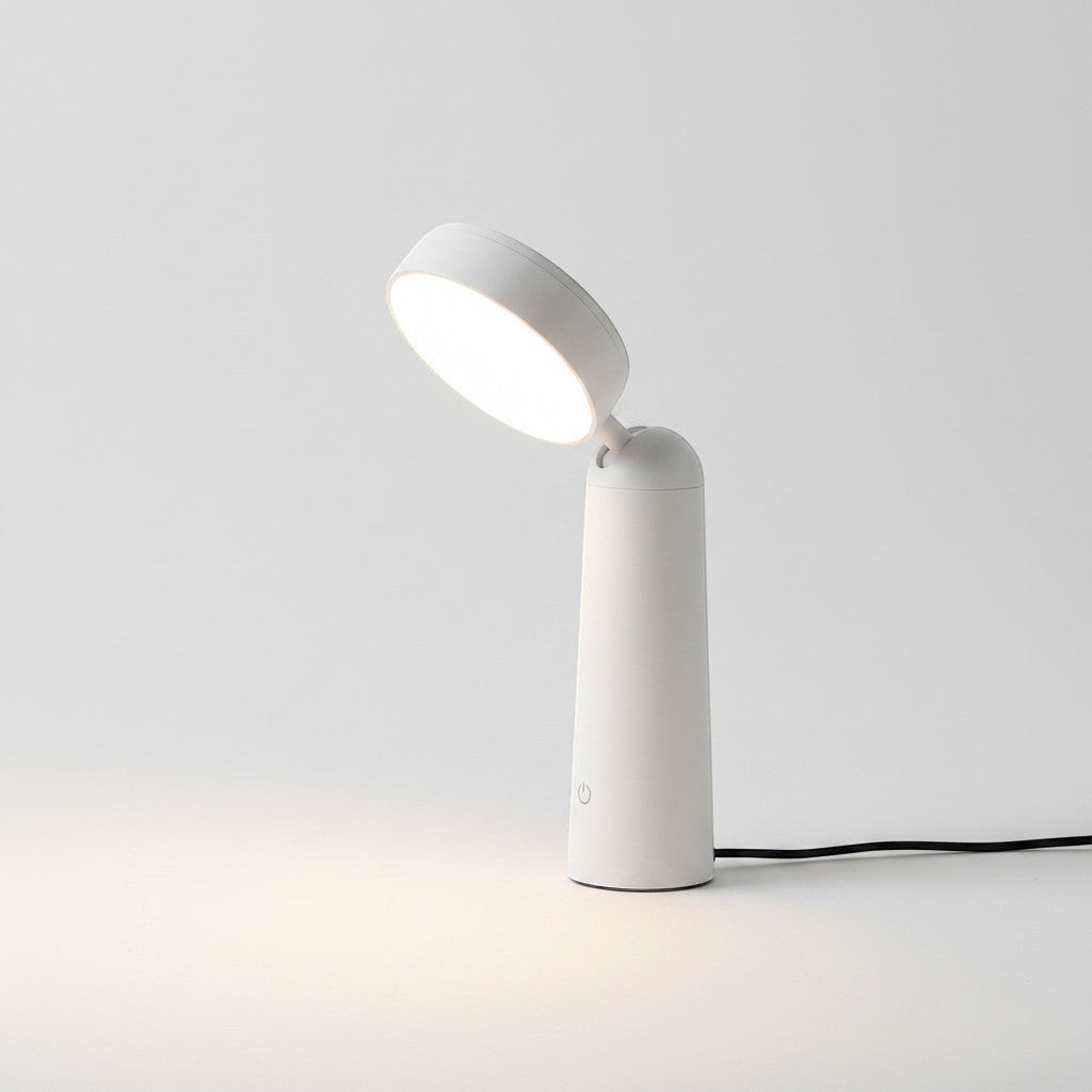 Lysverden white ABS desk lamp with round magnifying glass-style light, touch control, 3 color temperatures, dimmable.