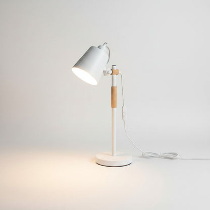 Lysverden white adjustable desk lamp with wood accents and E27 socket, industrial design.