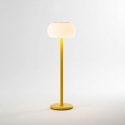 Lysverden white aluminum and PMMA bell table lamp with touch control and dimming, 3000K warm light, IP54 waterproof.