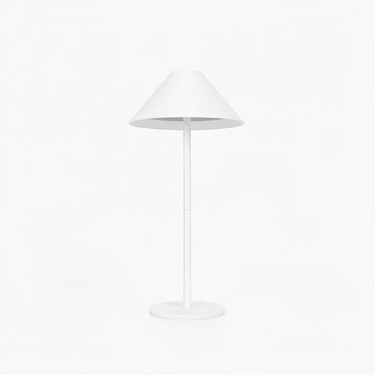 Lysverden white cordless table lamp with conical ABS shade, metal base, touch control, and dimming. 3000K.