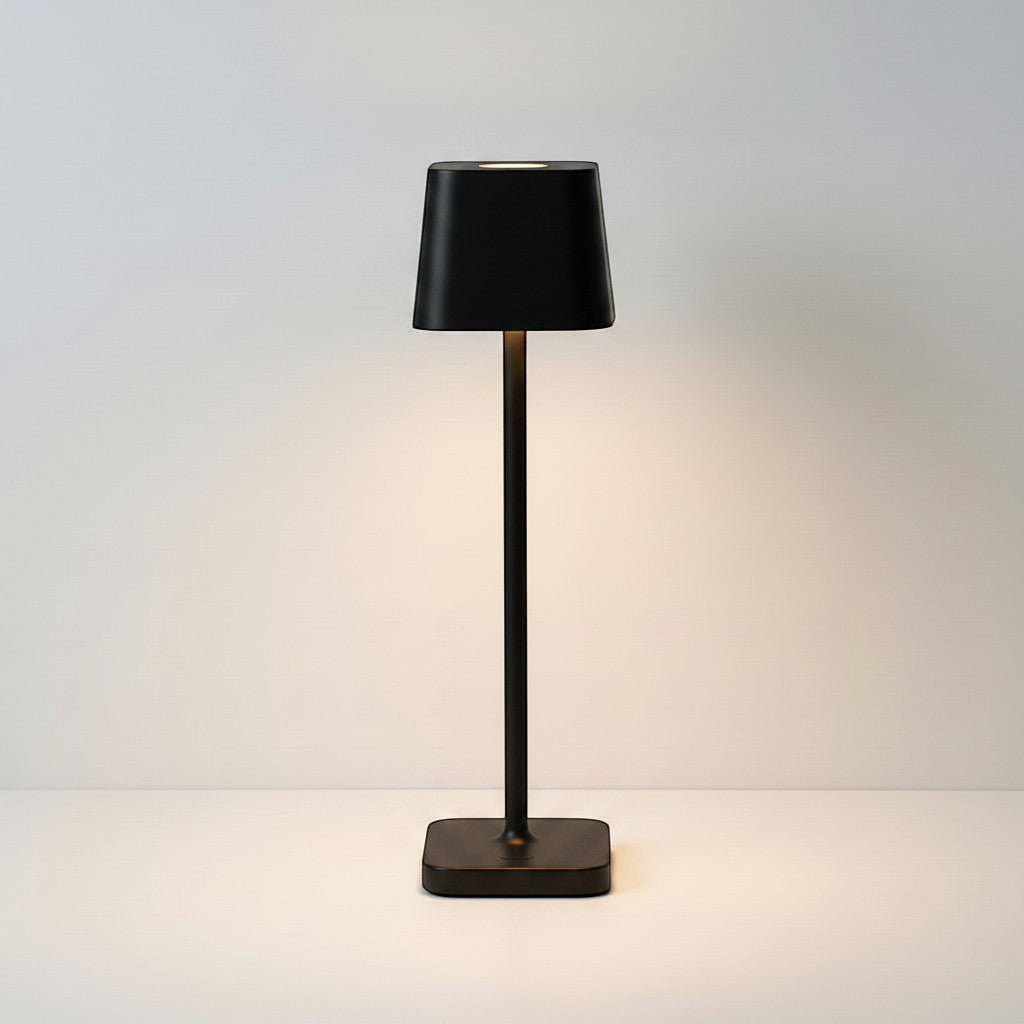Lysverden white cordless restaurant table lamp with square base, touch control, and 3000K warm light.