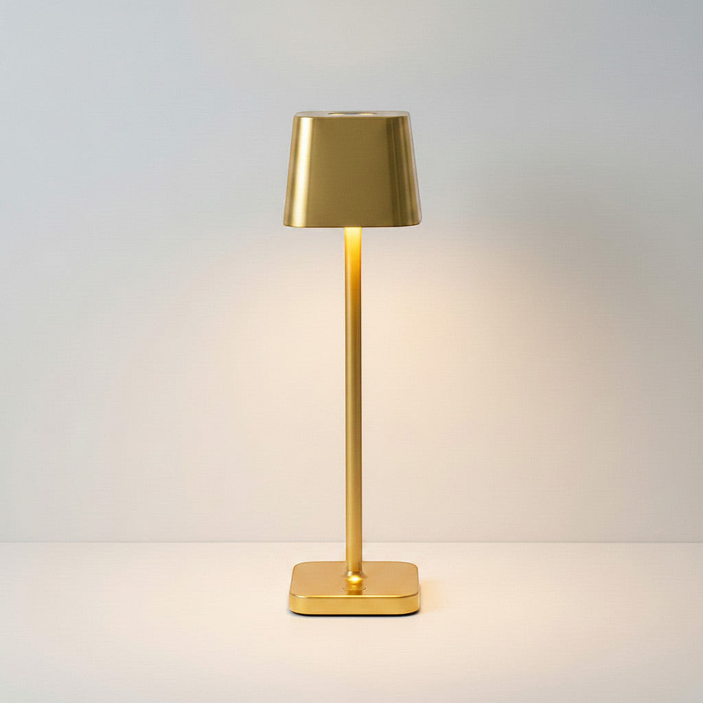 Lysverden white cordless restaurant table lamp with square shade and base, touch control, dimmable 3000K LED.