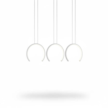 Lysverden white curved LED pendant light with three sculptural hanging arcs for modern minimalist interior lighting.