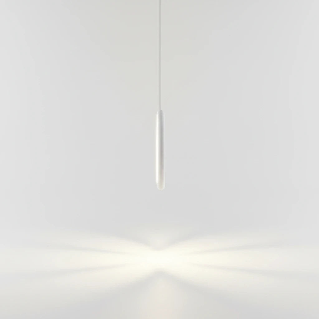 Lysverden minimalist white curved LED pendant light with soft ambient glow against a neutral background