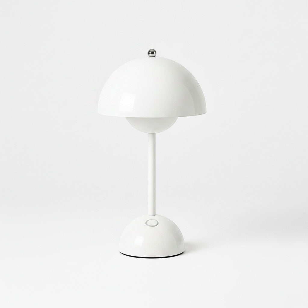 Lysverden white cordless touch table lamp, inspired by Flowerpot design, made of PC with dimmable light.