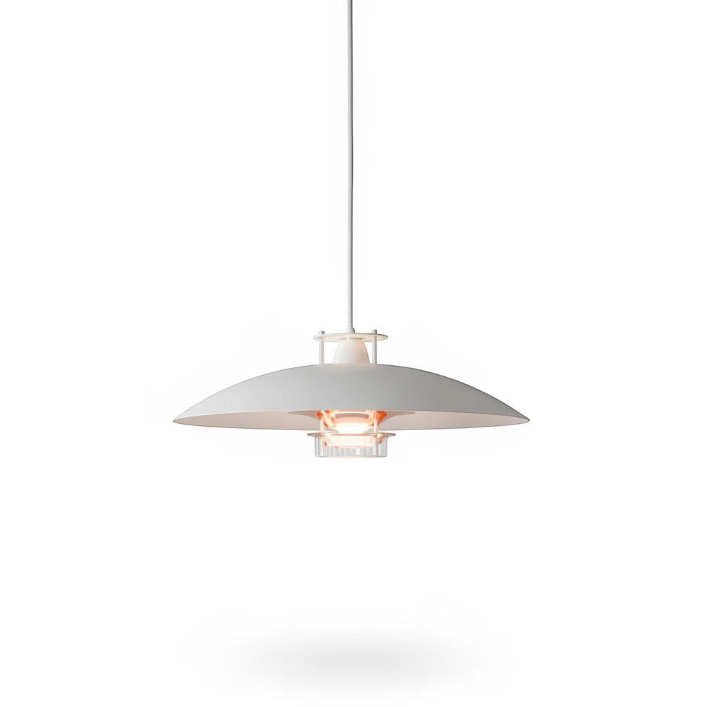 Lysverden white metal pendant lamp with a layered shade design providing glare-free downward lighting for interiors.