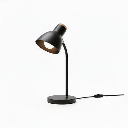 Lysverden white macaron desk lamp with adjustable shade and wooden accent on a round base. Modern Nordic design.