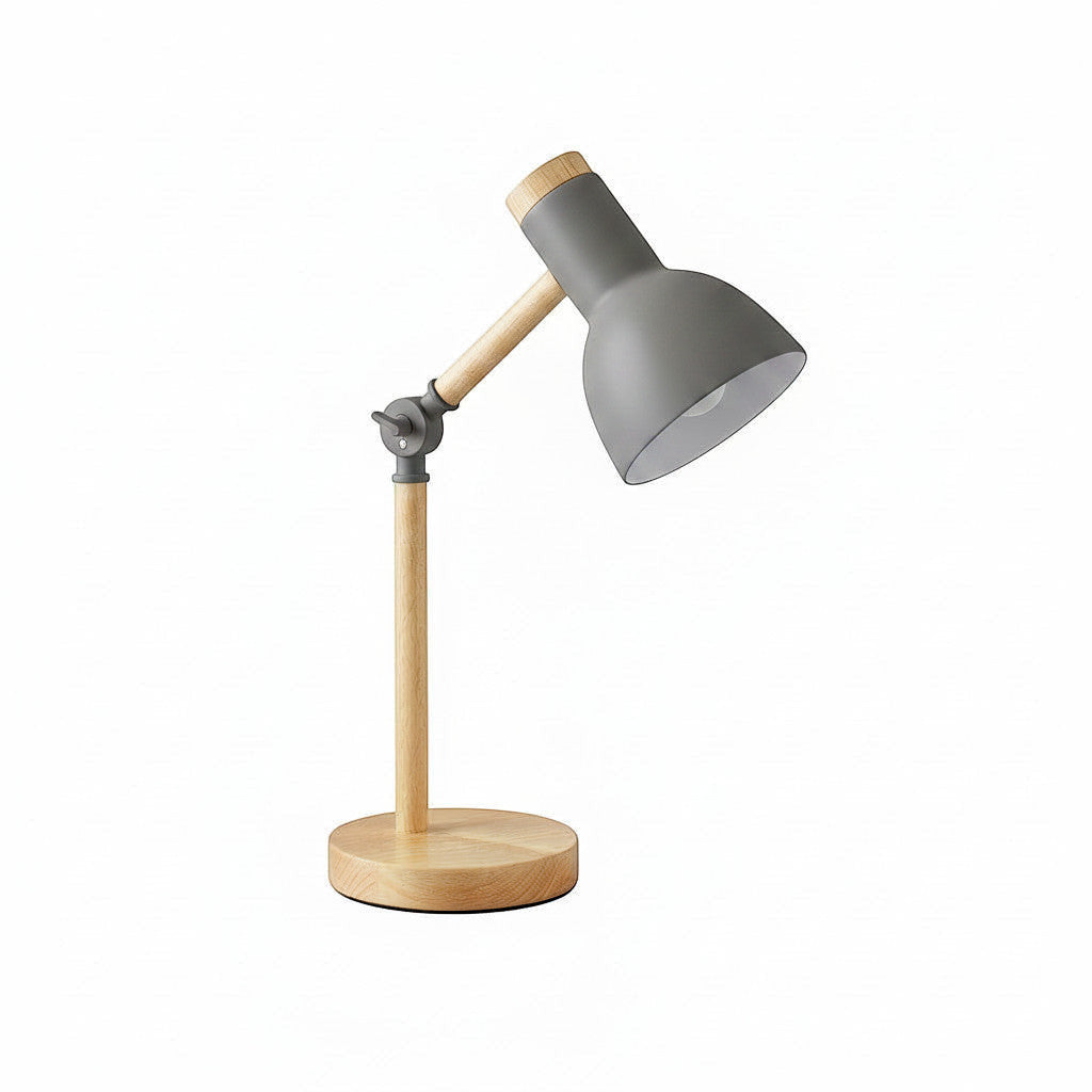 Lysverden white macaron desk lamp with adjustable head and natural wood base. Modern Nordic style.