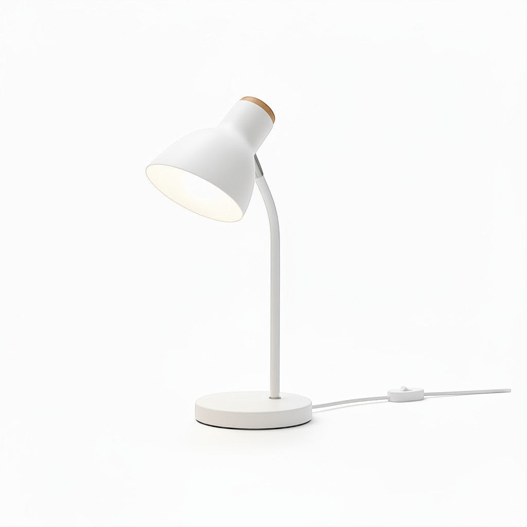 Lysverden white adjustable desk lamp with macaron color accents and a wooden base, E27 socket.