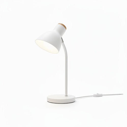 Lysverden white adjustable desk lamp with macaron color accents and a wooden base, E27 socket.