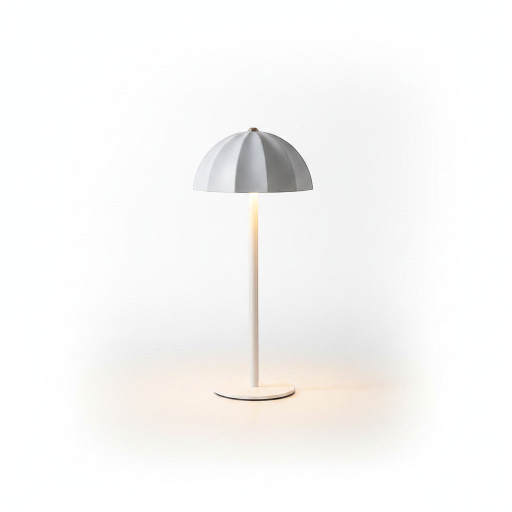Lysverden white metal mushroom table lamp with segmented shade and PMMA dome, touch control, dimmable.