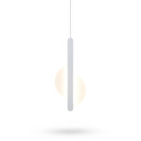 Lysverden minimalist white pendant lamp with a slim metal rod and glowing opal acrylic sphere for modern interiors