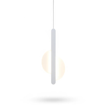 Lysverden minimalist white pendant lamp with a slim metal rod and glowing opal acrylic sphere for modern interiors