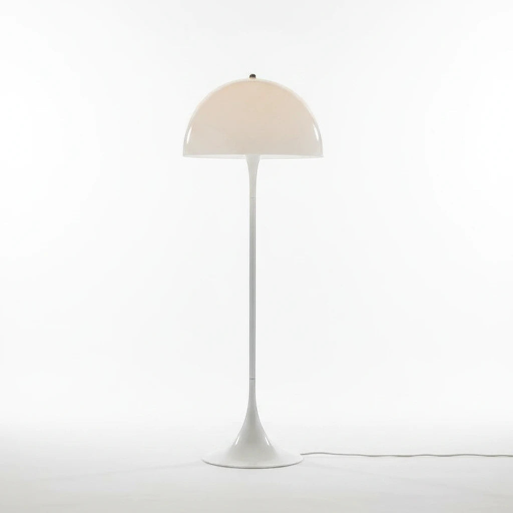 Lysverden white mushroom floor lamp with a minimalist metal and acrylic design for soft, glare-free ambient lighting.