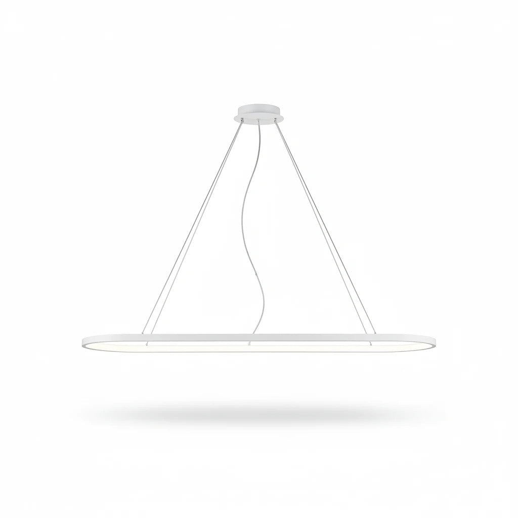 Lysverden white oval LED pendant light with a minimalist linear loop design for modern dining room lighting