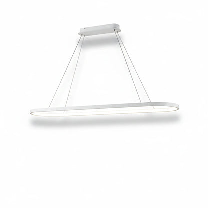 Lysverden white oval LED pendant light with a minimalist linear loop design for modern dining room lighting.
