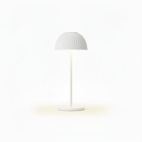 Lysverden white ribbed dome table lamp with touch control and 3 color temperatures. Modern, cordless design.