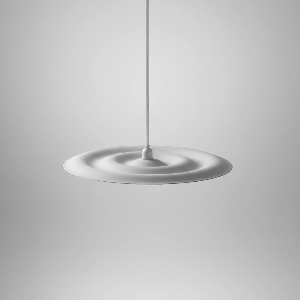 Lysverden white ripple pendant lamp with a minimalist concentric wave design for soft ambient lighting.