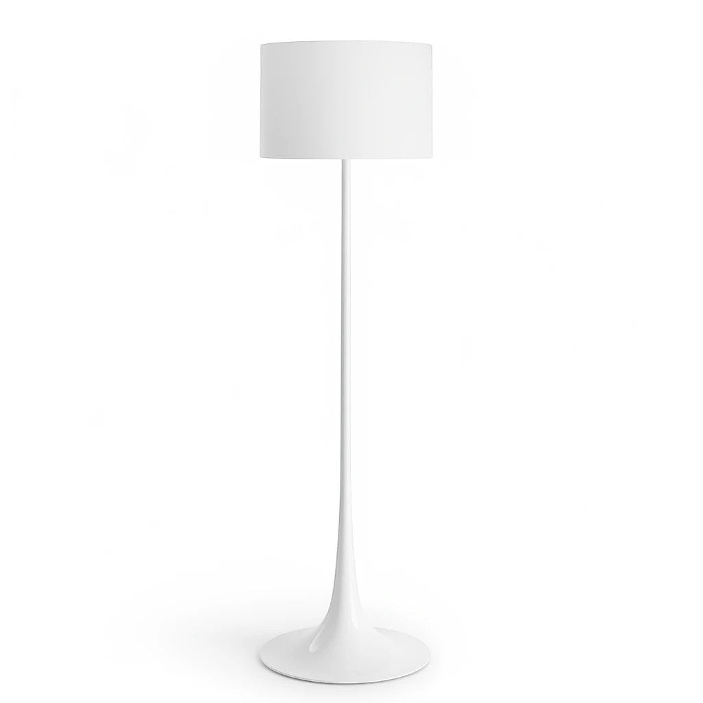 Lysverden white floor lamp with a minimalist tulip base and a clean cylindrical shade for modern living rooms.