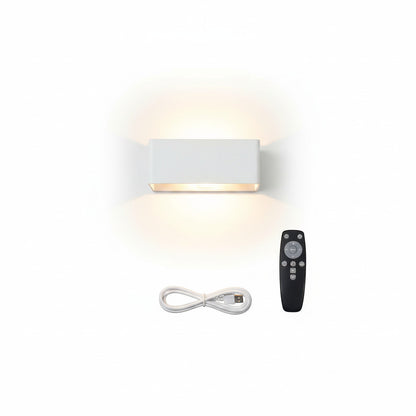 Lysverden white rectangular wall lamp with up/down lighting, remote control, and USB cable. Features radar sensor.