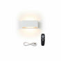 Lysverden white rectangular wall lamp with up/down lighting, remote control, and USB cable. Features radar sensor.