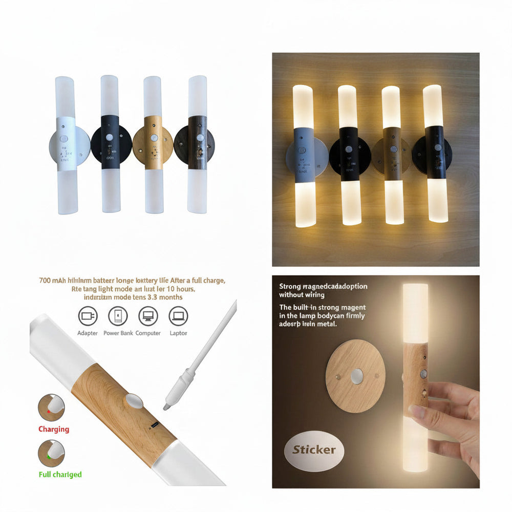 Lysverden wooden and acrylic night light with motion sensor, warm white LED, magnetic mount. Rechargeable.