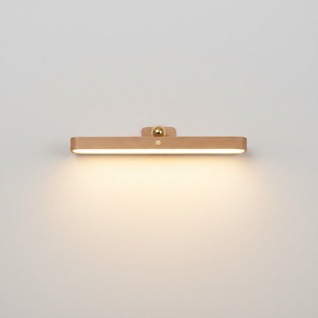 Lysverden wood grain LED light bar with acrylic shade, touch control, 3 brightness levels, 4000K, magnetic mount.