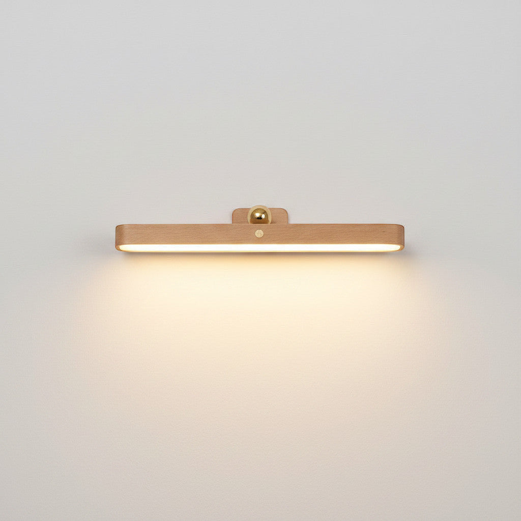 Lysverden wood grain LED light bar with acrylic shade, touch control, 3 brightness levels, 4000K, magnetic mount.