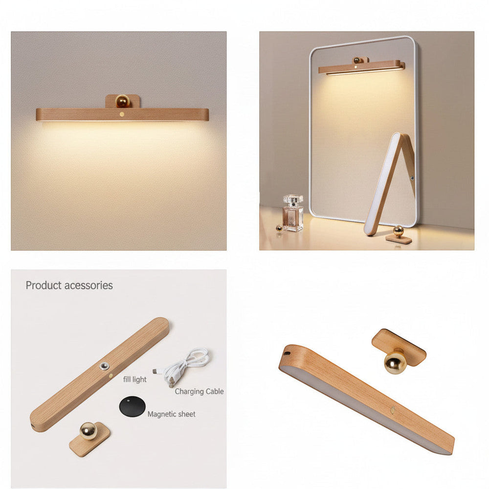 Lysverden wooden LED bar light with magnetic mount, 4000K natural light, touch control, 3 brightness levels.