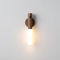 Lysverden compact wood night light with motion sensor, warm white light, magnetic base, USB charging.