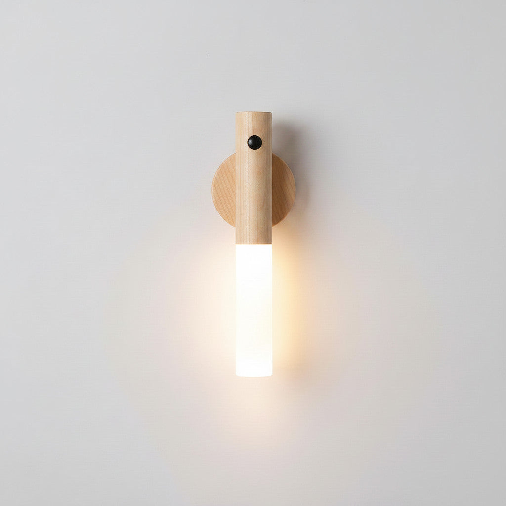 Lysverden compact wooden night light with motion sensor and magnetic base, warm white acrylic light