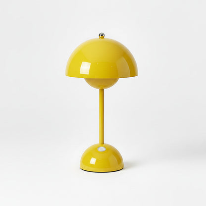 Lysverden yellow cordless touch table lamp in PC, inspired by Flowerpot design, with dimmable brightness.