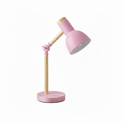 Lysverden yellow macaron desk lamp with adjustable head and wood base. Metal and wood construction.