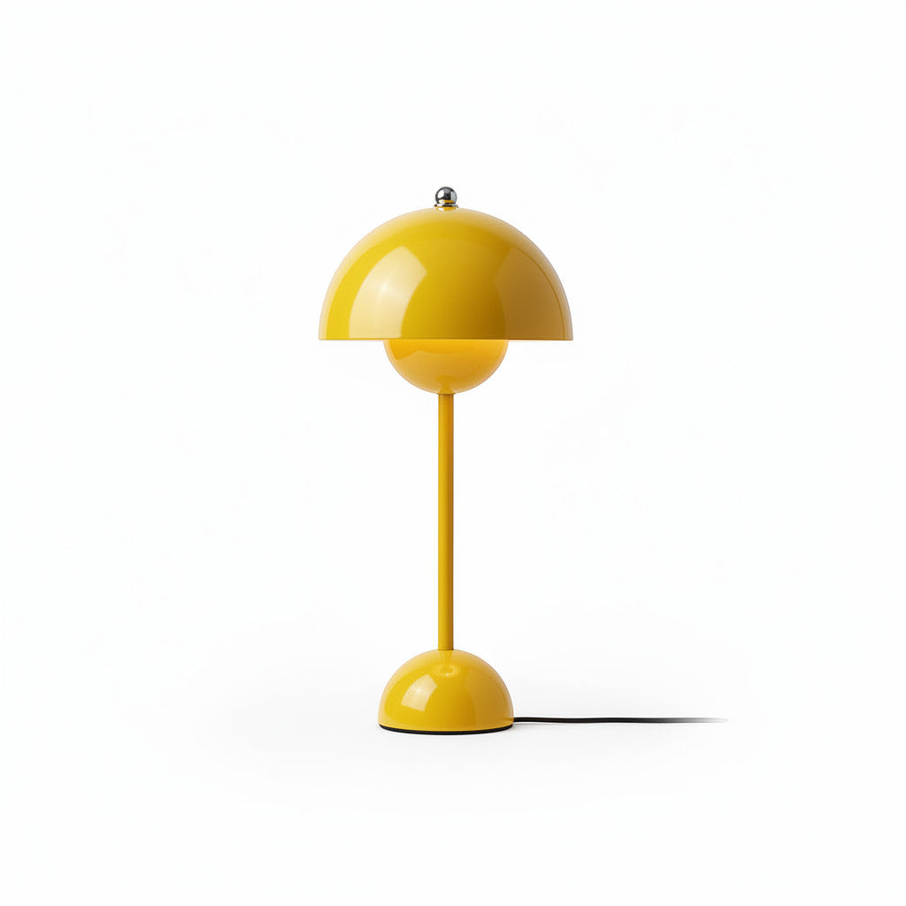 Lysverden yellow metal Flowerpot table lamp with double dome design and E27 socket.
