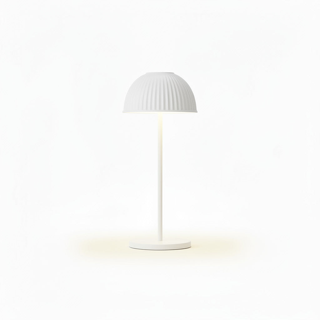 Lysverden yellow ribbed dome table lamp with touch control and 3 color temperatures.