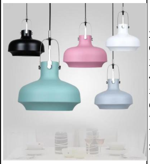 Macaron pendellampe med buet metallskjerm i flere farger