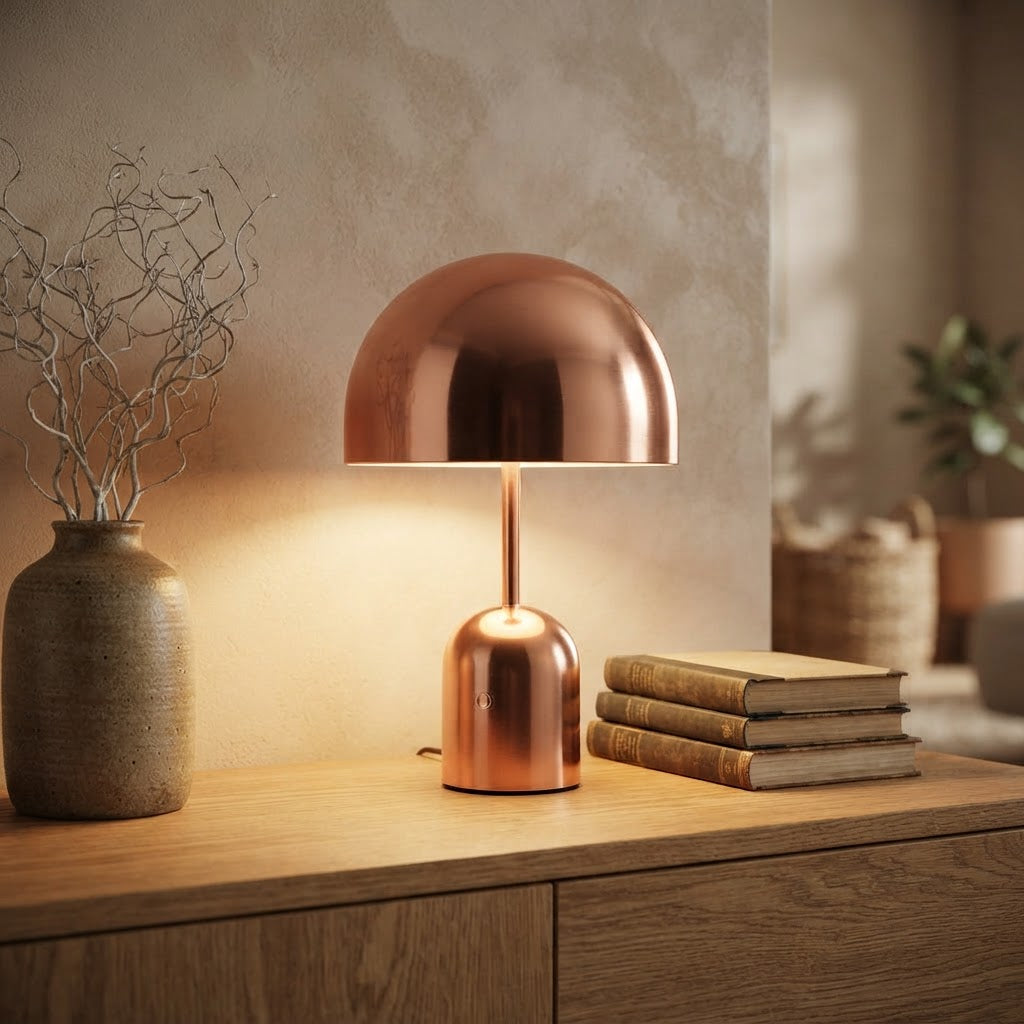 Oppladbar metall-bordlampe Sopp – touch, dimbar, 3 fargetemperaturer – tent i skandinavisk hjem