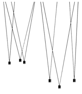 Minimalistisk klyngependel med tynne sorte kabler og små lyspunkter
