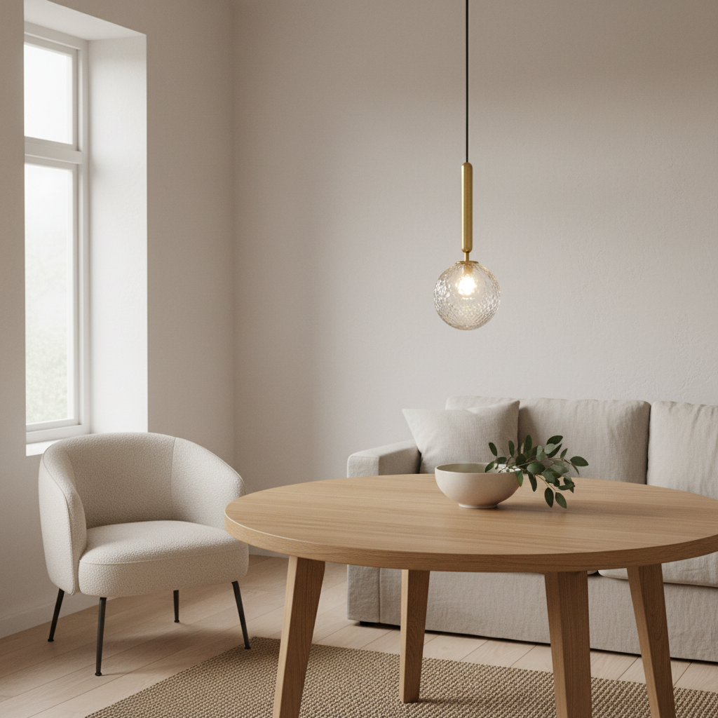 Glasskule pendellampe – opal og fasett