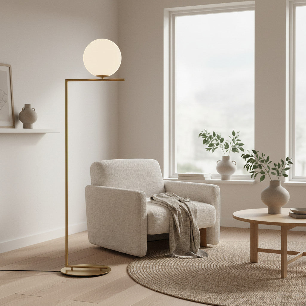 Gulvlampe i et skandinavisk hjem